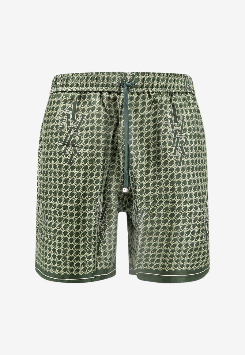 Amiri Staggered Houndstooth Silk Bermuda Shorts  Green PS24MPB005_RAINFORES_OneColor_29848521