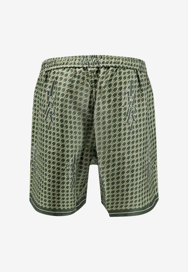 Amiri Staggered Houndstooth Silk Bermuda Shorts  Green PS24MPB005_RAINFORES_OneColor_29848521
