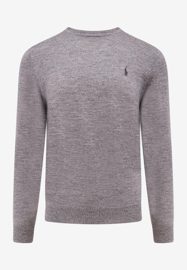 Polo Ralph Lauren Logo Embroidered Wool Sweater Gray 710946143_002_Grey_29846134