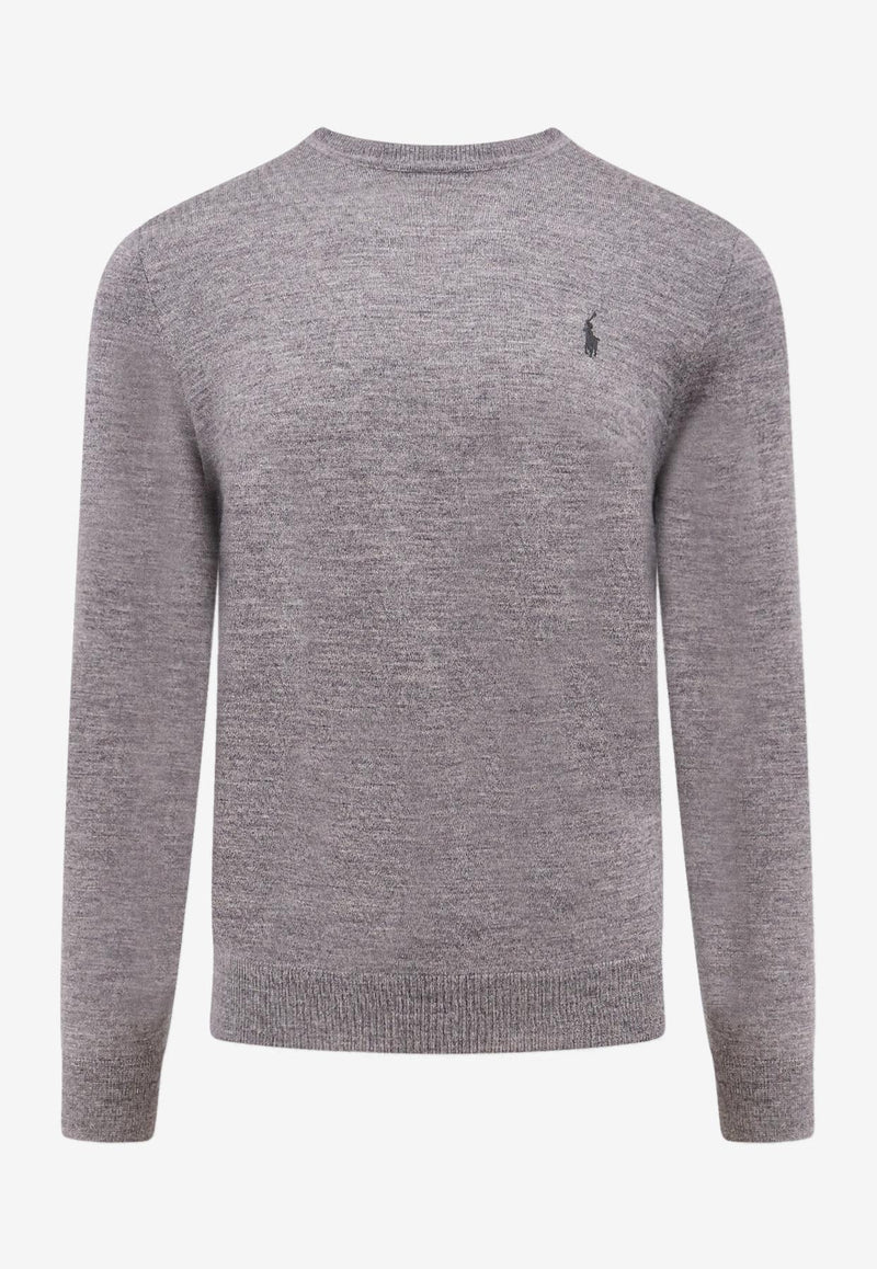 Polo Ralph Lauren Logo Embroidered Wool Sweater Gray 710946143_002_Grey_29846134