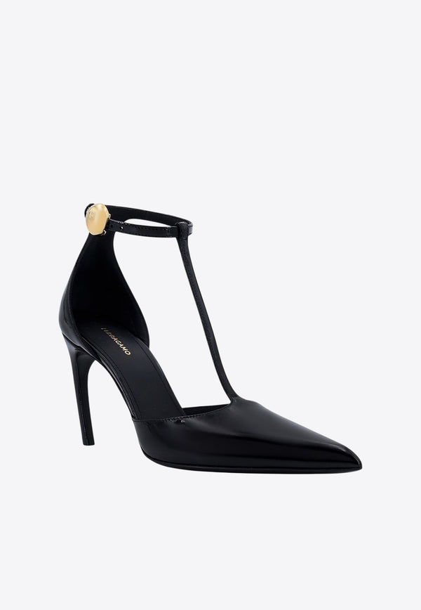 Ferragamo Odette 85 Patent Leather T-strap Pumps Black 01H549769281_NERO_Black_29840693