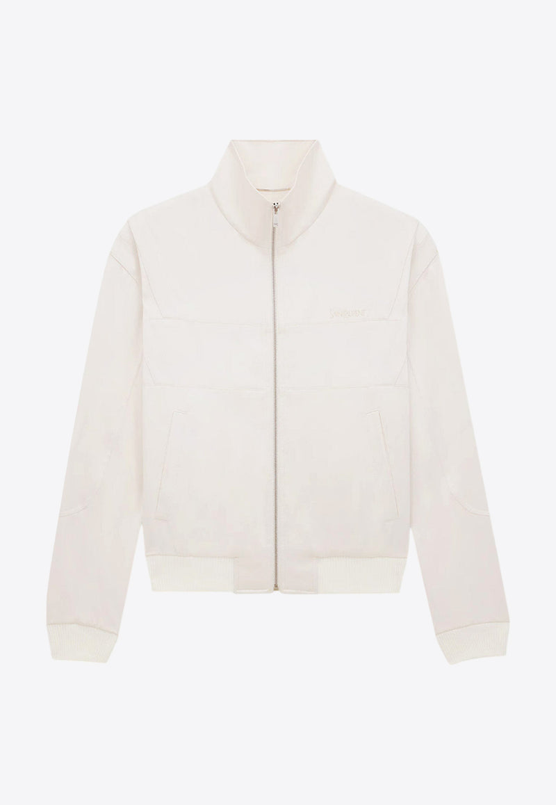 Saint Laurent Satin Jacket with Logo-Embroidery 779952Y3G36_9601_Cream_30632706