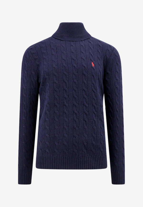 Polo Ralph Lauren Cable Knit Turtleneck Logo Sweater Blue 710876836_005_Blue_29844063
