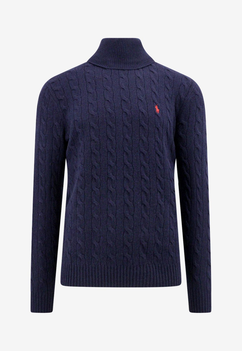 Polo Ralph Lauren Cable Knit Turtleneck Logo Sweater Blue 710876836_005_Blue_29844063