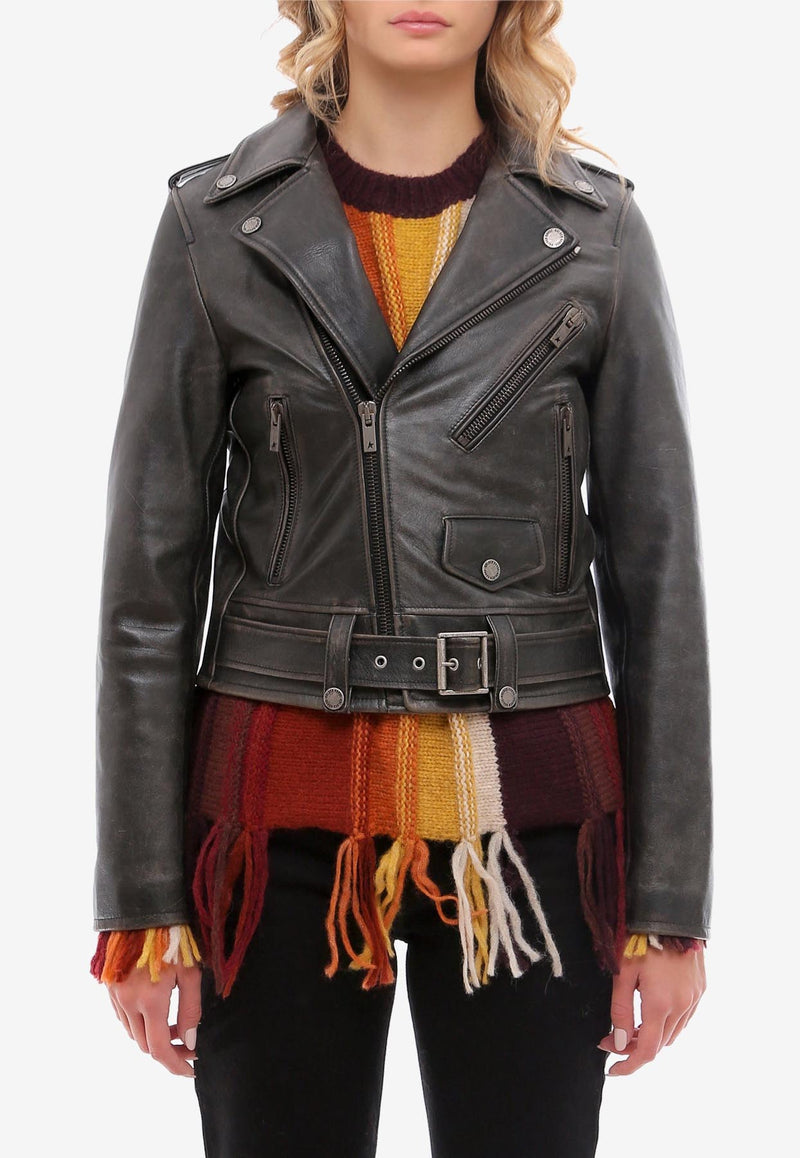 Golden Goose DB Distressed Leather Biker Jacket Black GWP00848P000647_90100_Black_29856795