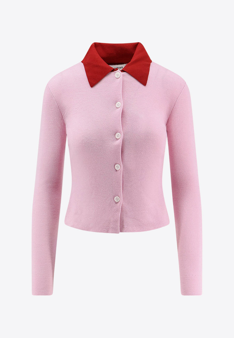 Self-Portrait Wool Cardigan with Contrasting-Collar Pink PF25097CPPINK_Pink_29842247