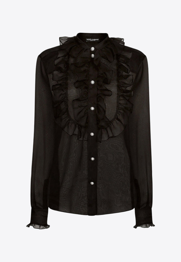 Dolce & Gabbana Organza Ruffles Long-Sleeved Shirt Black F5S10TFU1BU_N0000_Black_29845214