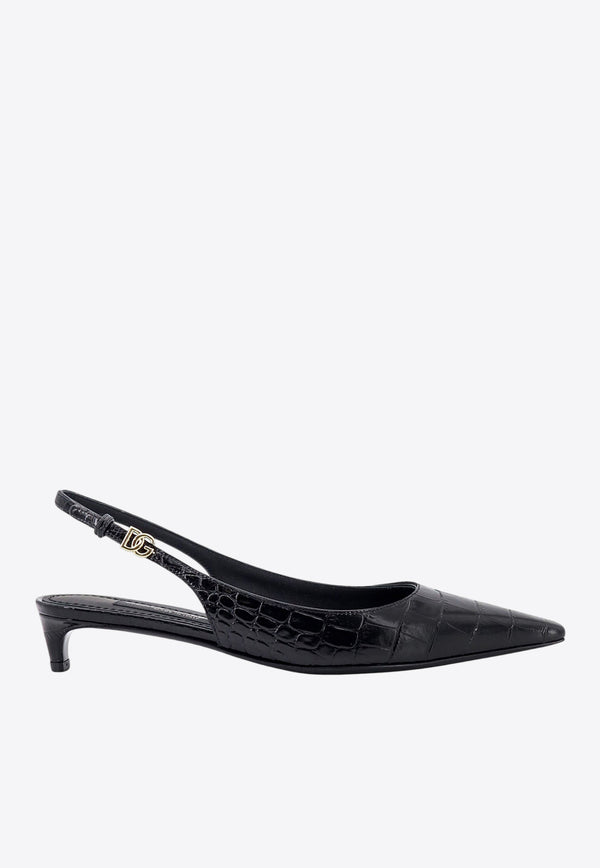 Dolce & Gabbana Mun 30 Croc-Embossed Leather Slingback Pumps Black CG0804A5491_8B956_Black_29843073