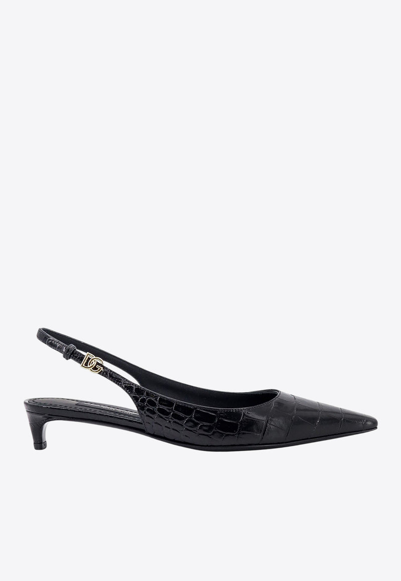 Dolce & Gabbana Mun 30 Croc-Embossed Leather Slingback Pumps Black CG0804A5491_8B956_Black_29843073