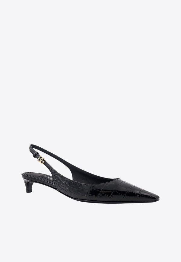 Dolce & Gabbana Mun 30 Croc-Embossed Leather Slingback Pumps Black CG0804A5491_8B956_Black_29843073