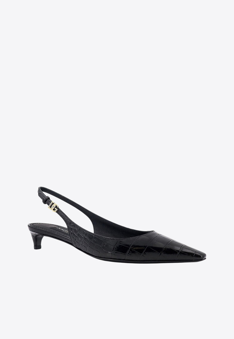 Dolce & Gabbana Mun 30 Croc-Embossed Leather Slingback Pumps Black CG0804A5491_8B956_Black_29843073
