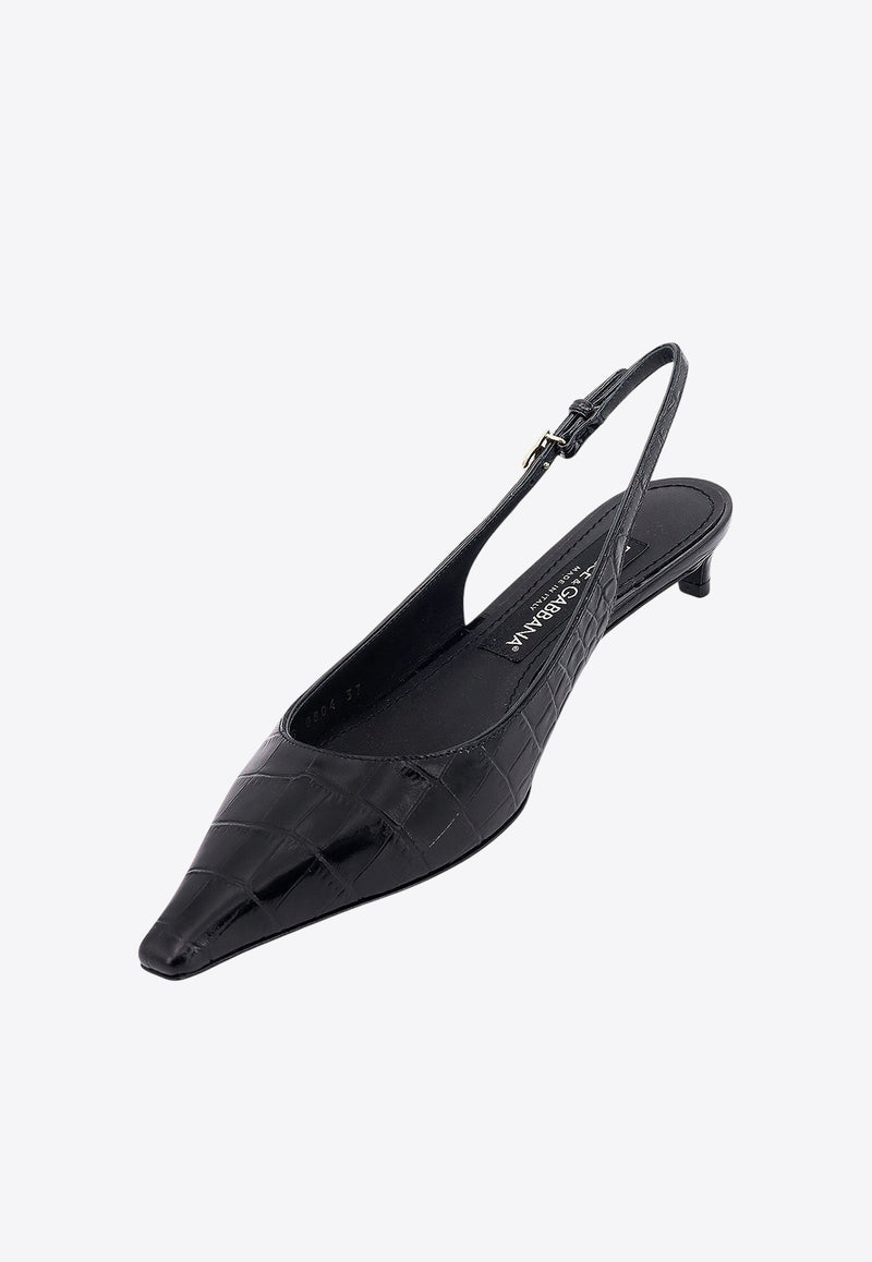 Dolce & Gabbana Mun 30 Croc-Embossed Leather Slingback Pumps Black CG0804A5491_8B956_Black_29843073