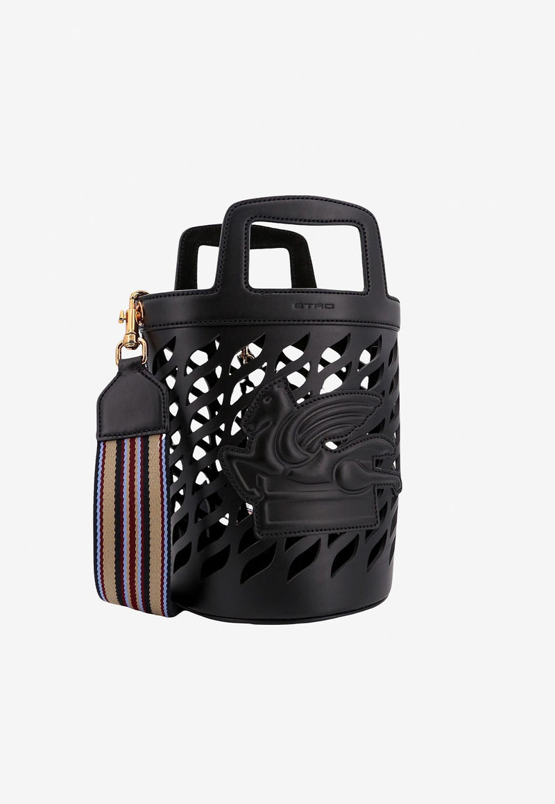 Etro Pegaso Perforated Leather Bucket Bag  Black 1P0782211_0001_Black_29840128