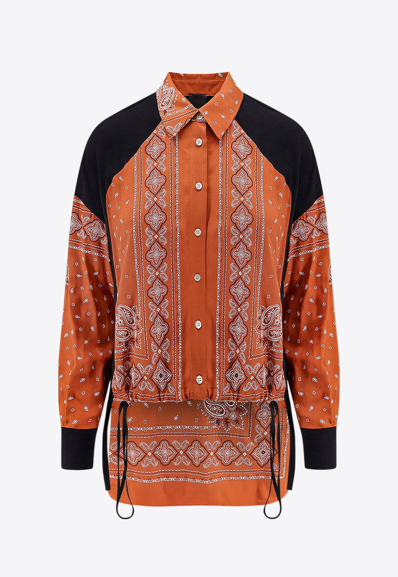 PINKO Clocks Bandana Print Asymmetric Shirt Brown 104664A2CK_LZ3_Brown_29848871