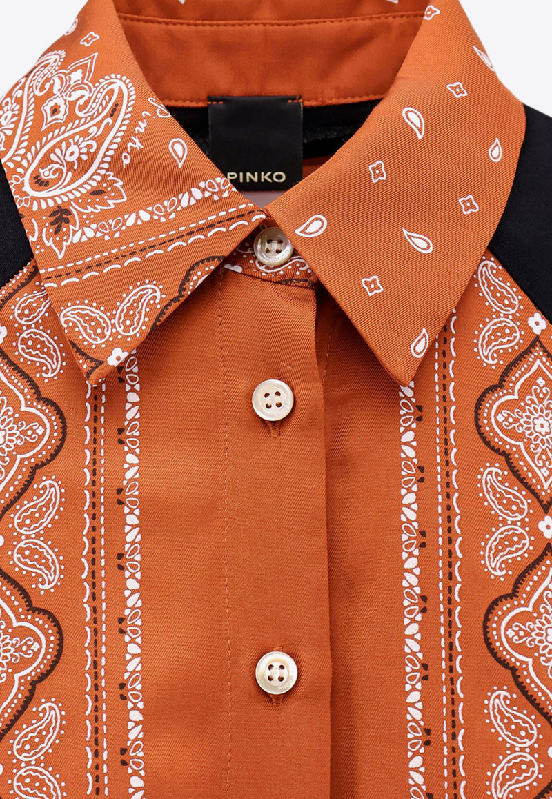 PINKO Clocks Bandana Print Asymmetric Shirt Brown 104664A2CK_LZ3_Brown_29848871