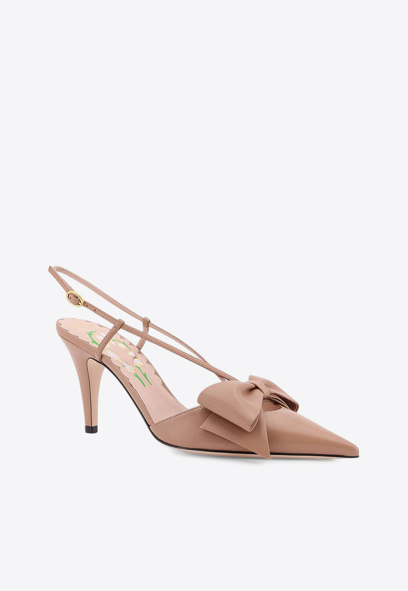 Valentino Bowow 85 Leather Slingback Pumps Pink 7W2S0MX5DDTGF9_ROSE CANNELLE_29843530