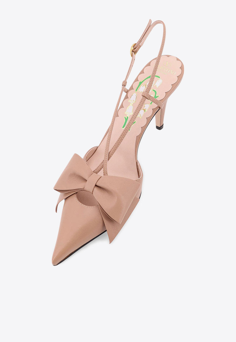 Valentino Bowow 85 Leather Slingback Pumps Pink 7W2S0MX5DDTGF9_ROSE CANNELLE_29843530