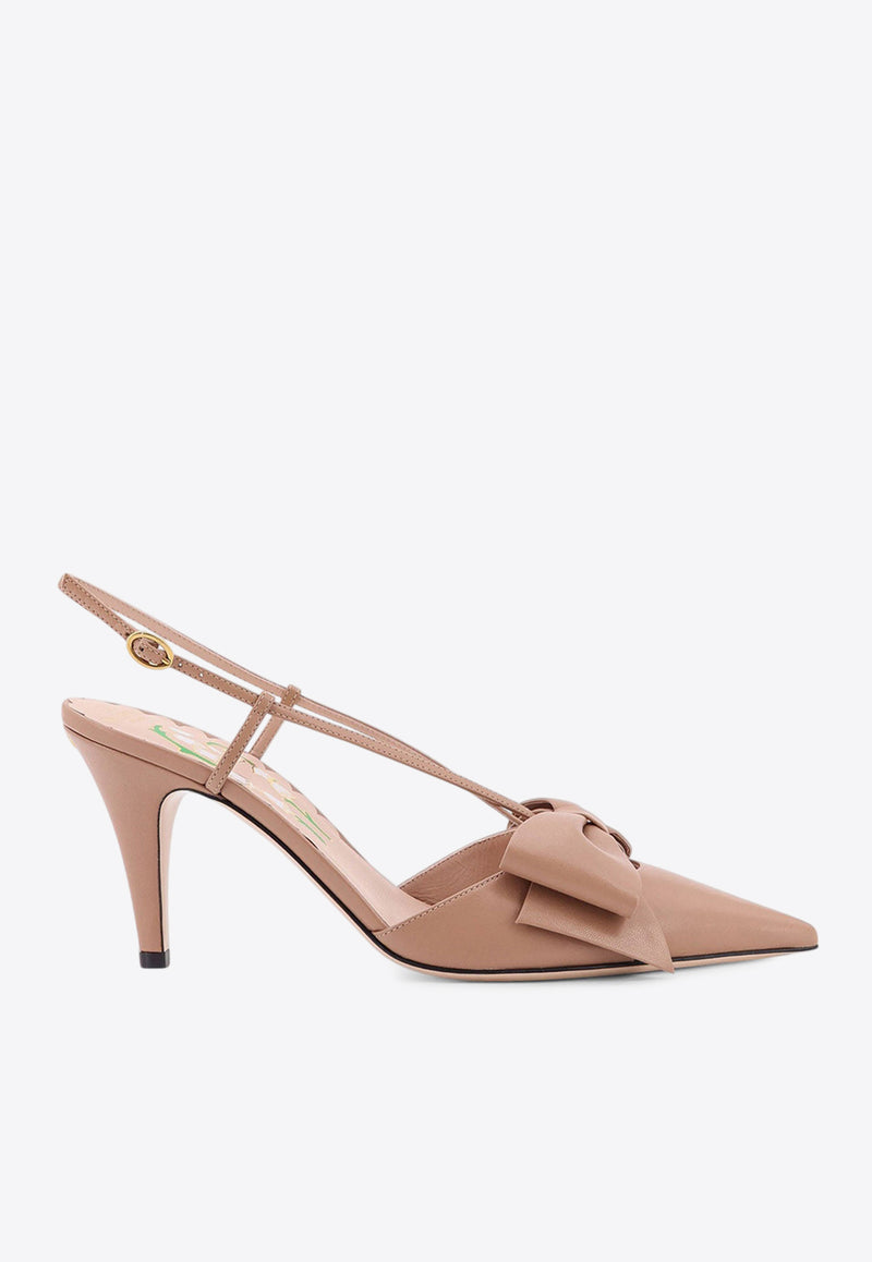 Valentino Bowow 85 Leather Slingback Pumps Pink 7W2S0MX5DDTGF9_ROSE CANNELLE_29843530