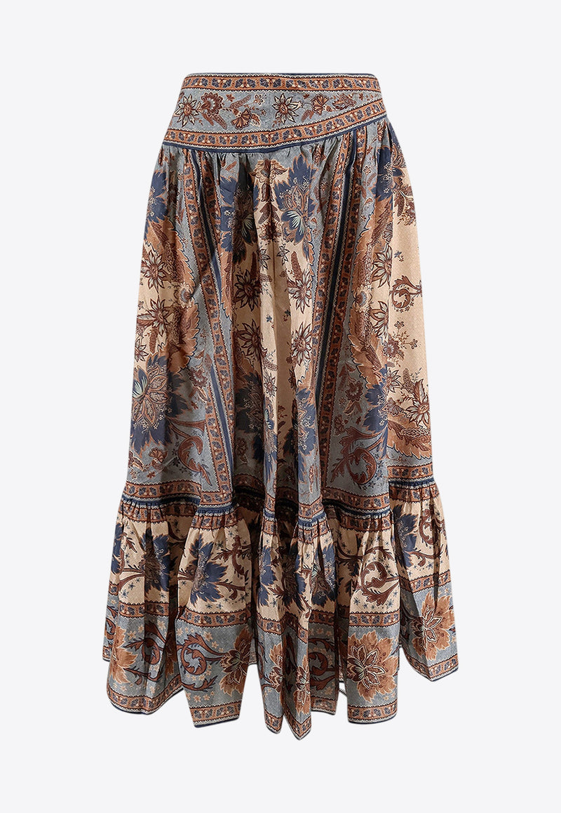 Zimmermann Ascension Floral Print Tiered Midi Skirt Multicolor 3479SSS253BLCMINFLO_Blue/Cream Indienne Floral_29841448