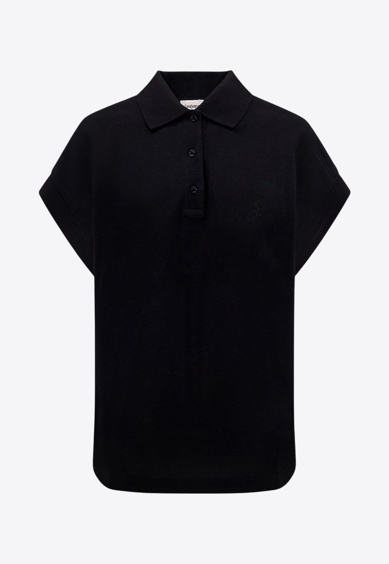 Saint Laurent Cap-Sleeved Polo T-shirt with Embroidered-Logo 824091Y37HC_1000_Black_30549861