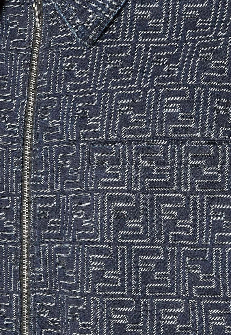 Fendi FF Jacquard Zip-Up Denim Jacket Blue FW1324AUX4F0BUZ_Blue_29851203
