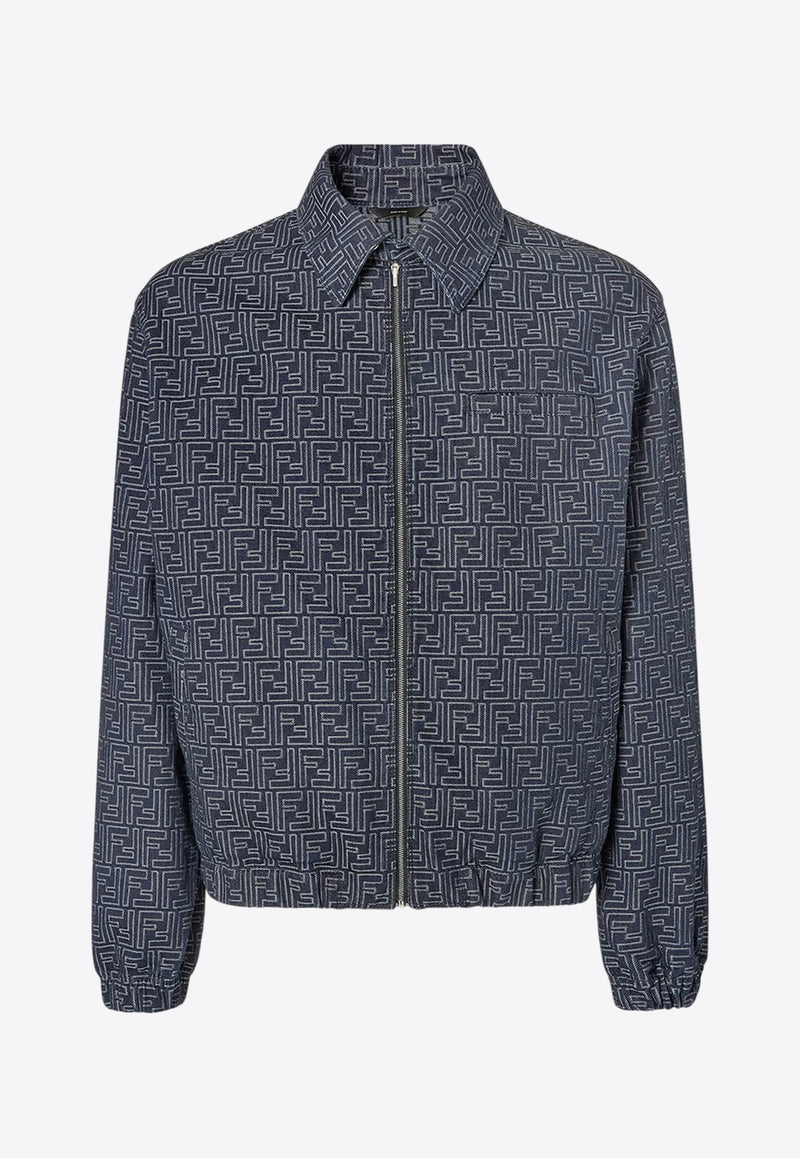 Fendi FF Jacquard Zip-Up Denim Jacket Blue FW1324AUX4F0BUZ_Blue_29851203