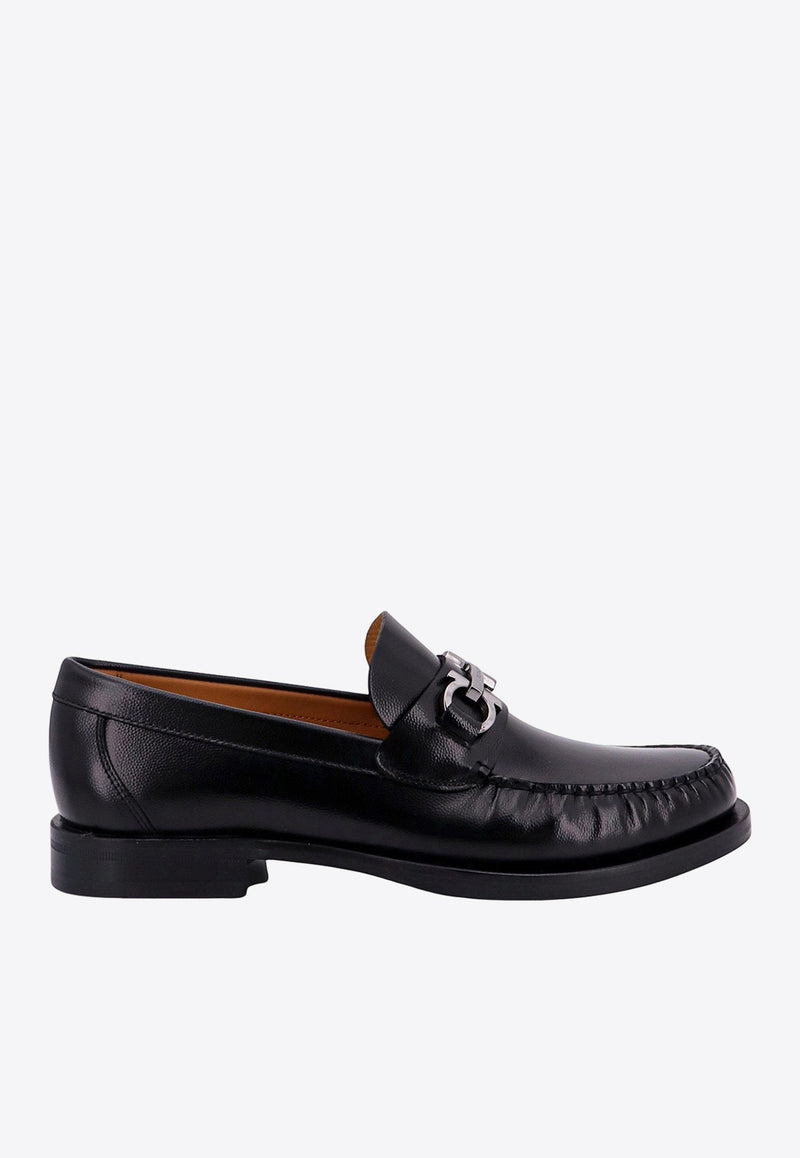 Ferragamo Fort Gancini Plaque Leather Loafers Black 021606762695_NERO_Black_29844094