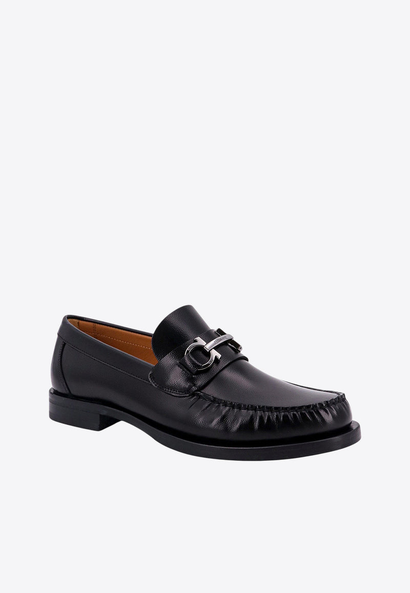 Ferragamo Fort Gancini Plaque Leather Loafers Black 021606762695_NERO_Black_29844094