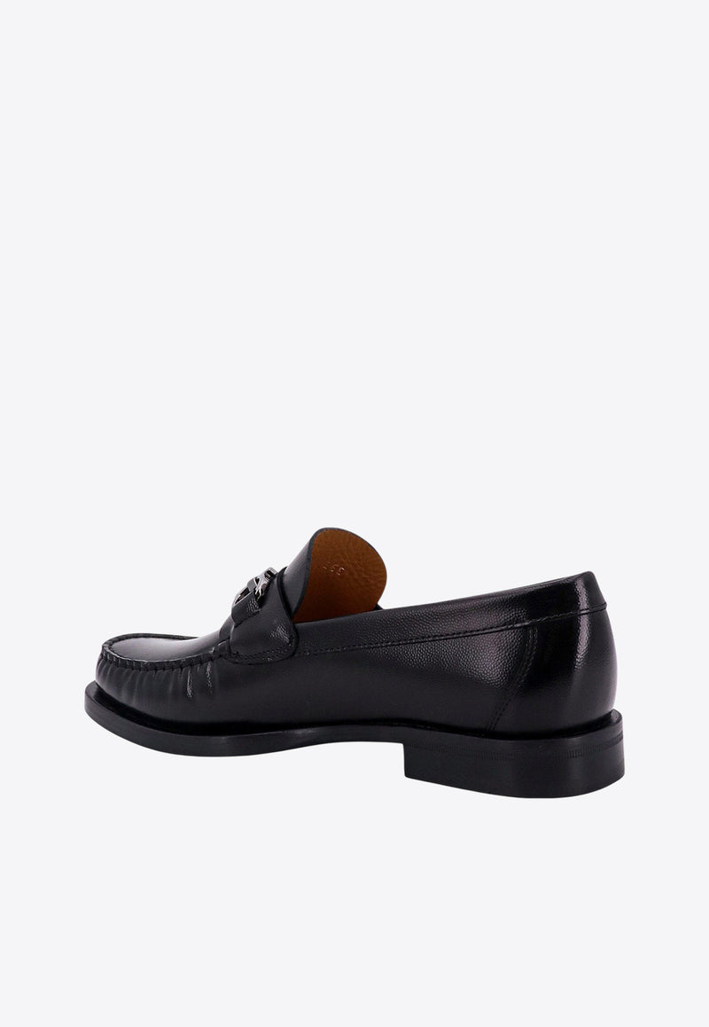 Ferragamo Fort Gancini Plaque Leather Loafers Black 021606762695_NERO_Black_29844094