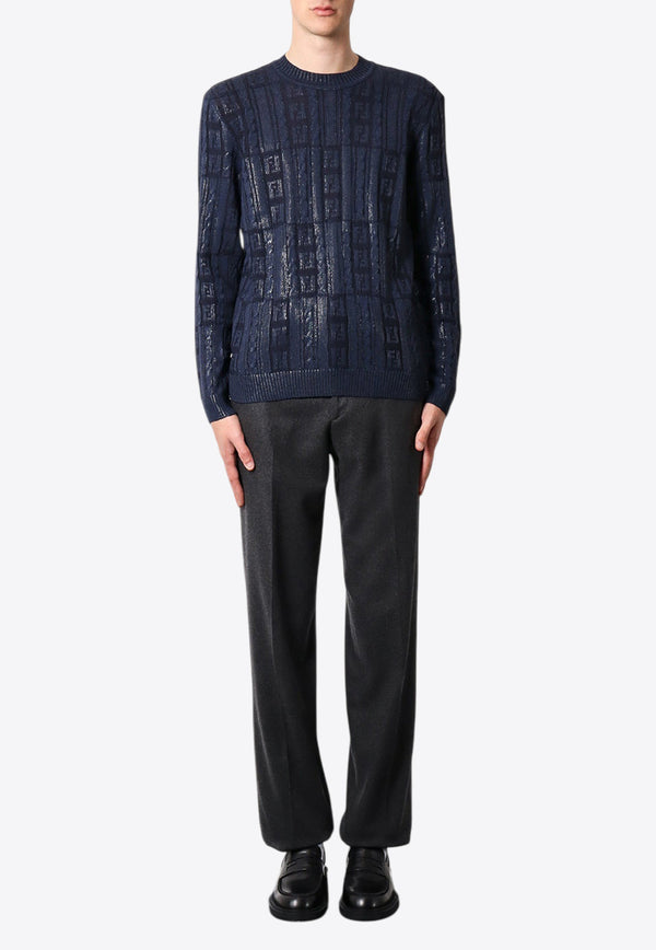 Fendi FF Jacquard Ribbed Wool Sweater Blue FZX091ASGO_F0H5A_Blue_29853540