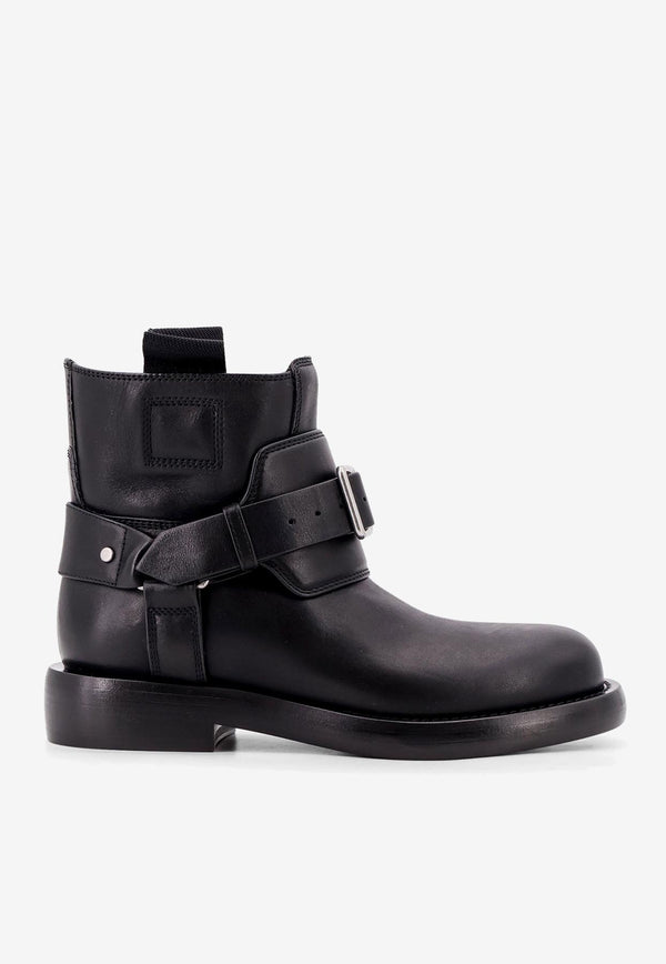 Burberry Leather Ankle Boots with Buckled-Strap Black 8101287_A1189_Black_29847401