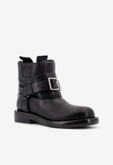 Burberry Leather Ankle Boots with Buckled-Strap Black 8101287_A1189_Black_29847401