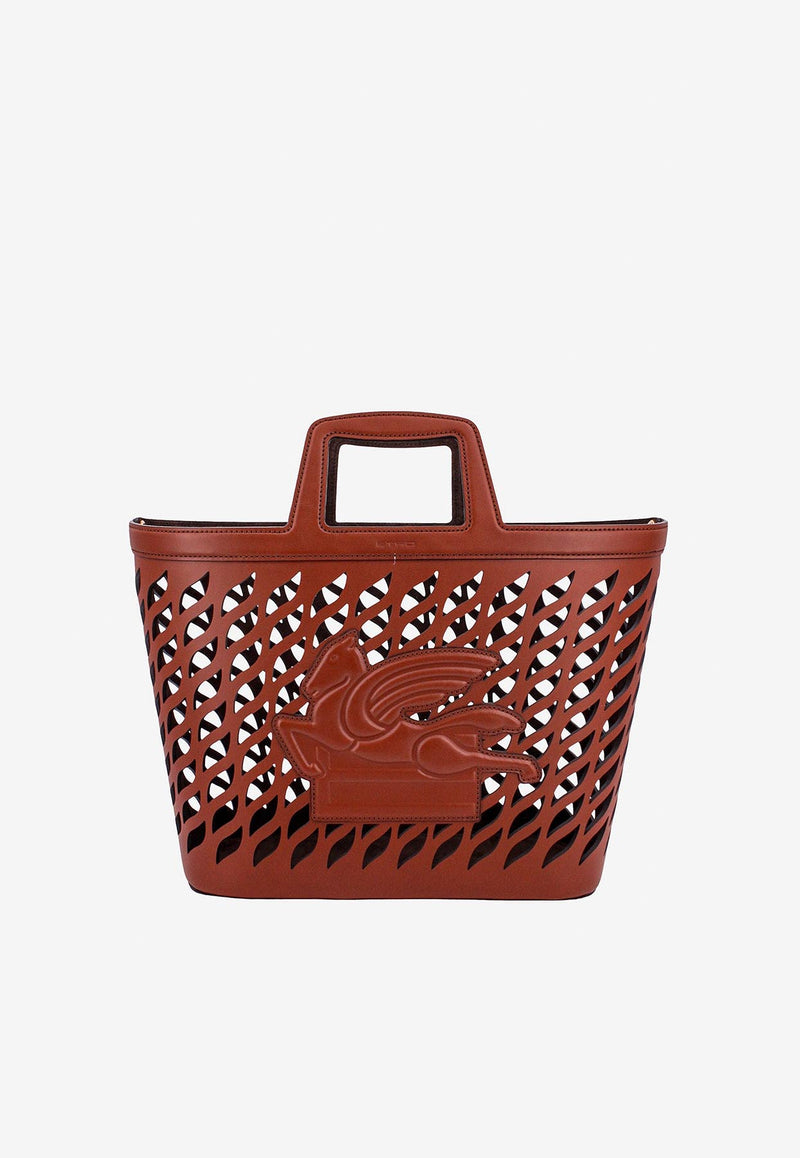 Etro Pegaso Perforated Leather Top Handle Bag  Brown 1P0532211_0101_Brown_29846036