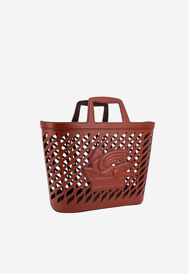 Etro Pegaso Perforated Leather Top Handle Bag  Brown 1P0532211_0101_Brown_29846036