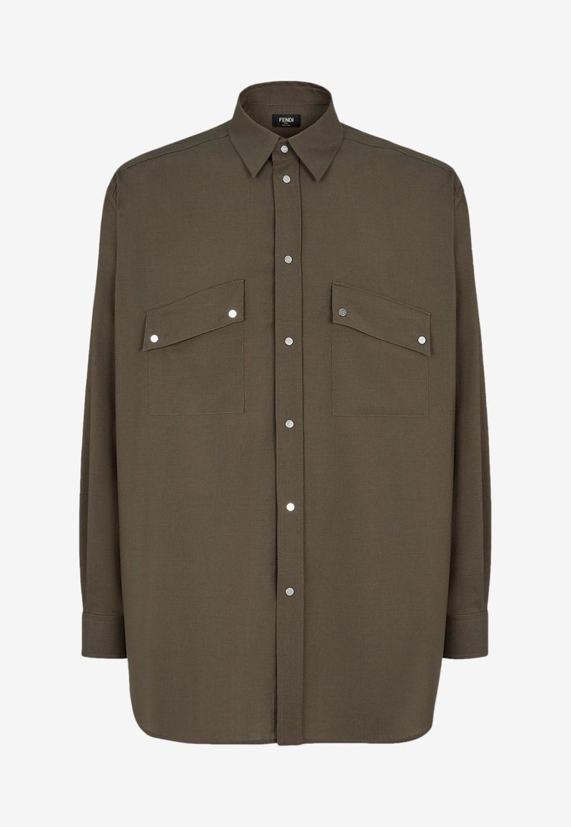 Fendi Oversized Long-Sleeved Shirt Green FW1319ASCH_F03NT_Green_29850816