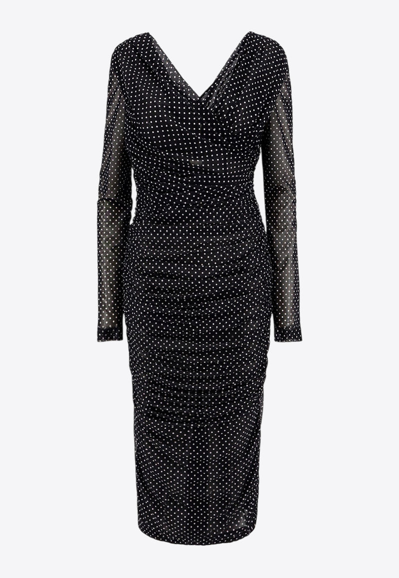 Dolce & Gabbana Polka Dot Draped Midi Dress Black F6JIYTFSRP1_HN56W_Black_29845333