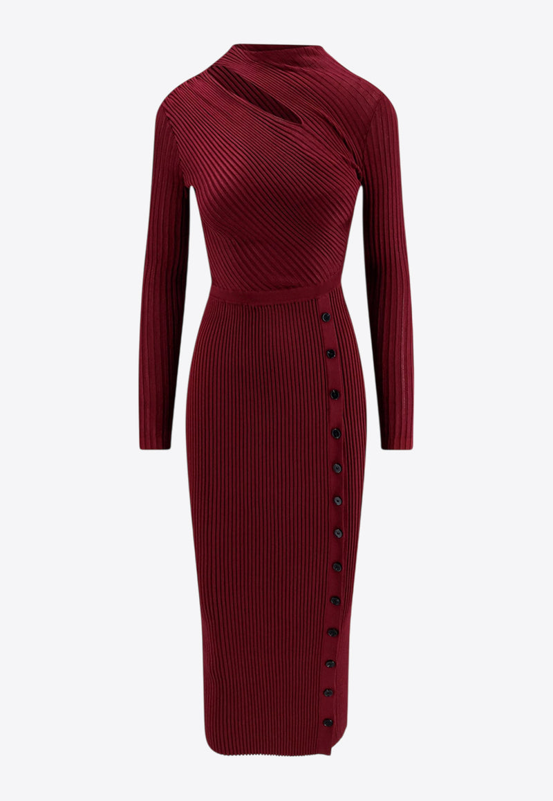 Self-Portrait Viscose Long-Sleeved Midi Dress Burgundy PF25080MBUBURGUNDY_Purple_29844328