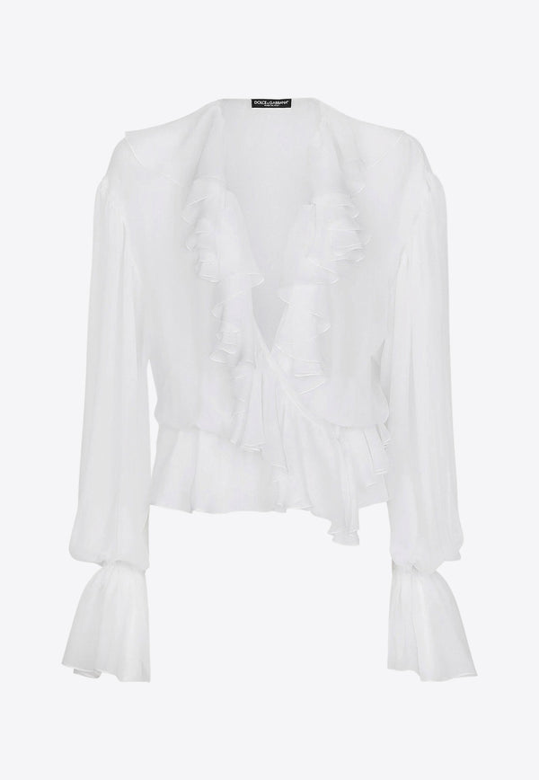 Dolce & Gabbana Sheer Silk Ruffled Blouse White F79FGTFU1AT_W0800_White_29845789