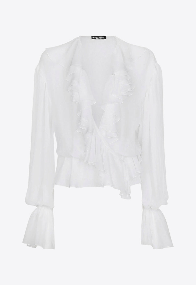Dolce & Gabbana Sheer Silk Ruffled Blouse White F79FGTFU1AT_W0800_White_29845789
