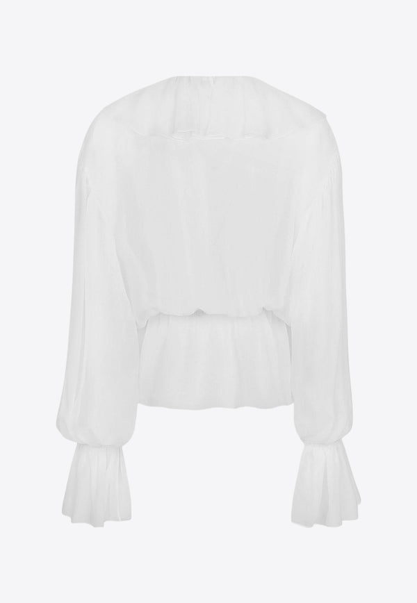 Dolce & Gabbana Sheer Silk Ruffled Blouse White F79FGTFU1AT_W0800_White_29845789