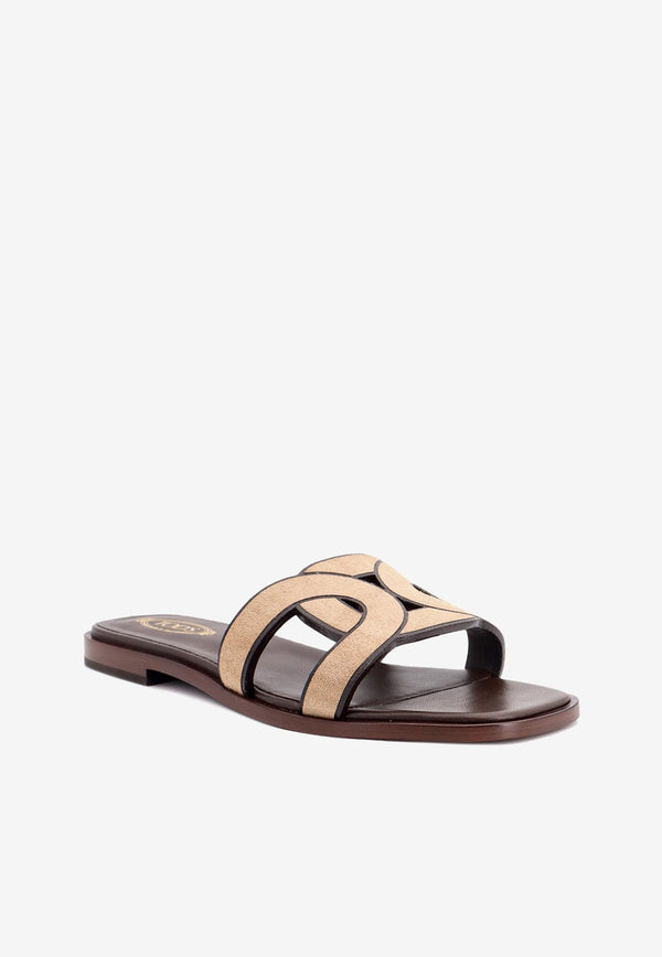 Tod's Logo Suede Flat Sandals Beige XXW70K0GU70RE0_S812_Beige_30897484