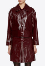 Self-Portrait Crackled Leather Jacket Burgundy PF25091JBUBURGUNDY_Purple_29842911