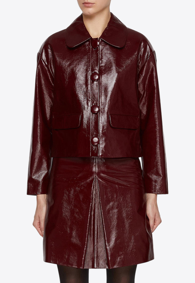 Self-Portrait Crackled Leather Jacket Burgundy PF25091JBUBURGUNDY_Purple_29842911