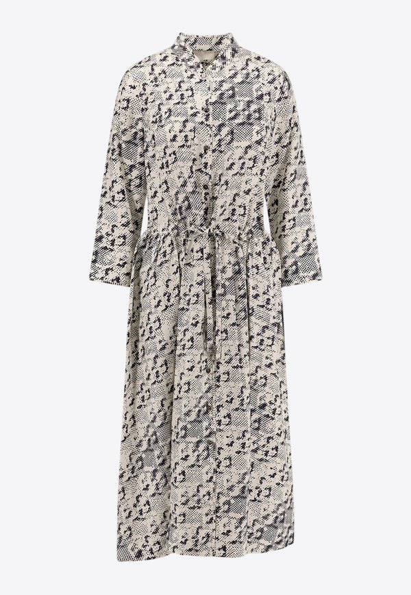 Tory Burch Pixelated Logo Print Silk Twill Midi Dress Beige 169073_113_Black_29842496