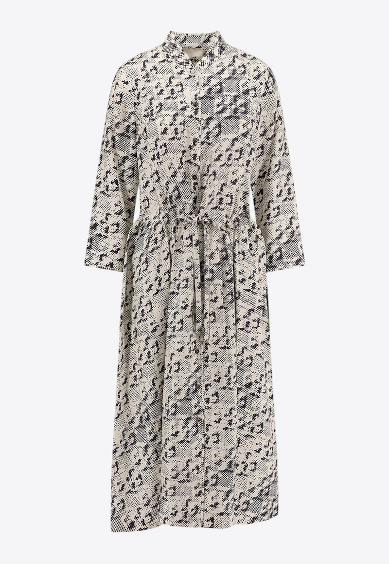 Tory Burch Pixelated Logo Print Silk Twill Midi Dress Beige 169073_113_Black_29842496