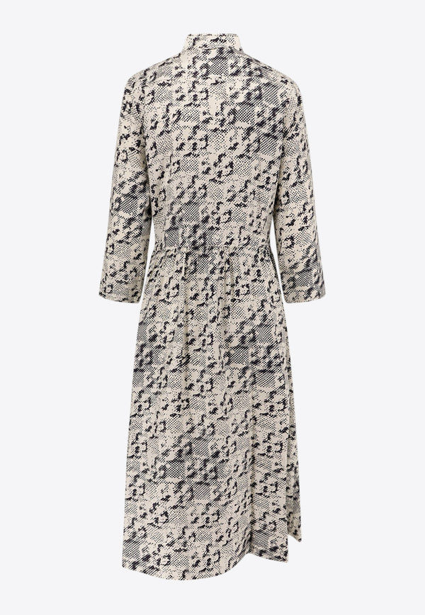 Tory Burch Pixelated Logo Print Silk Twill Midi Dress Beige 169073_113_Black_29842496