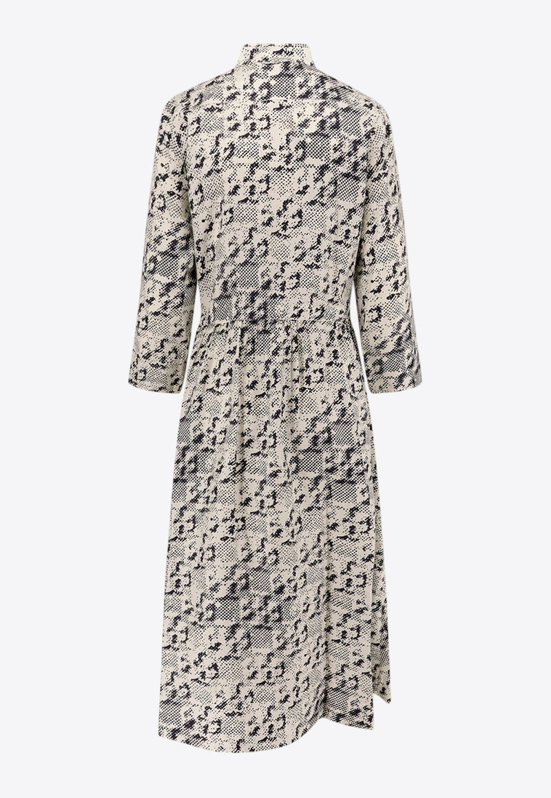 Tory Burch Pixelated Logo Print Silk Twill Midi Dress Beige 169073_113_Black_29842496