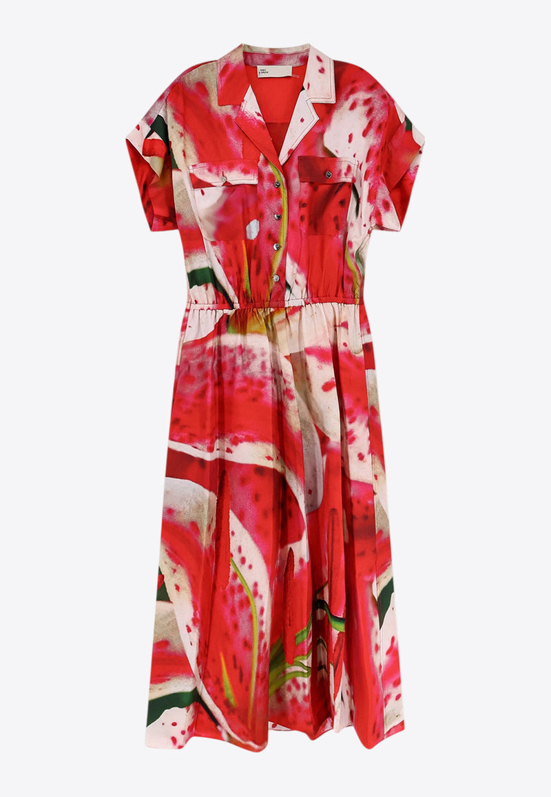 Tory Burch Printed Silk Midi Dress Multicolor 159728651_Pink lily_29844652
