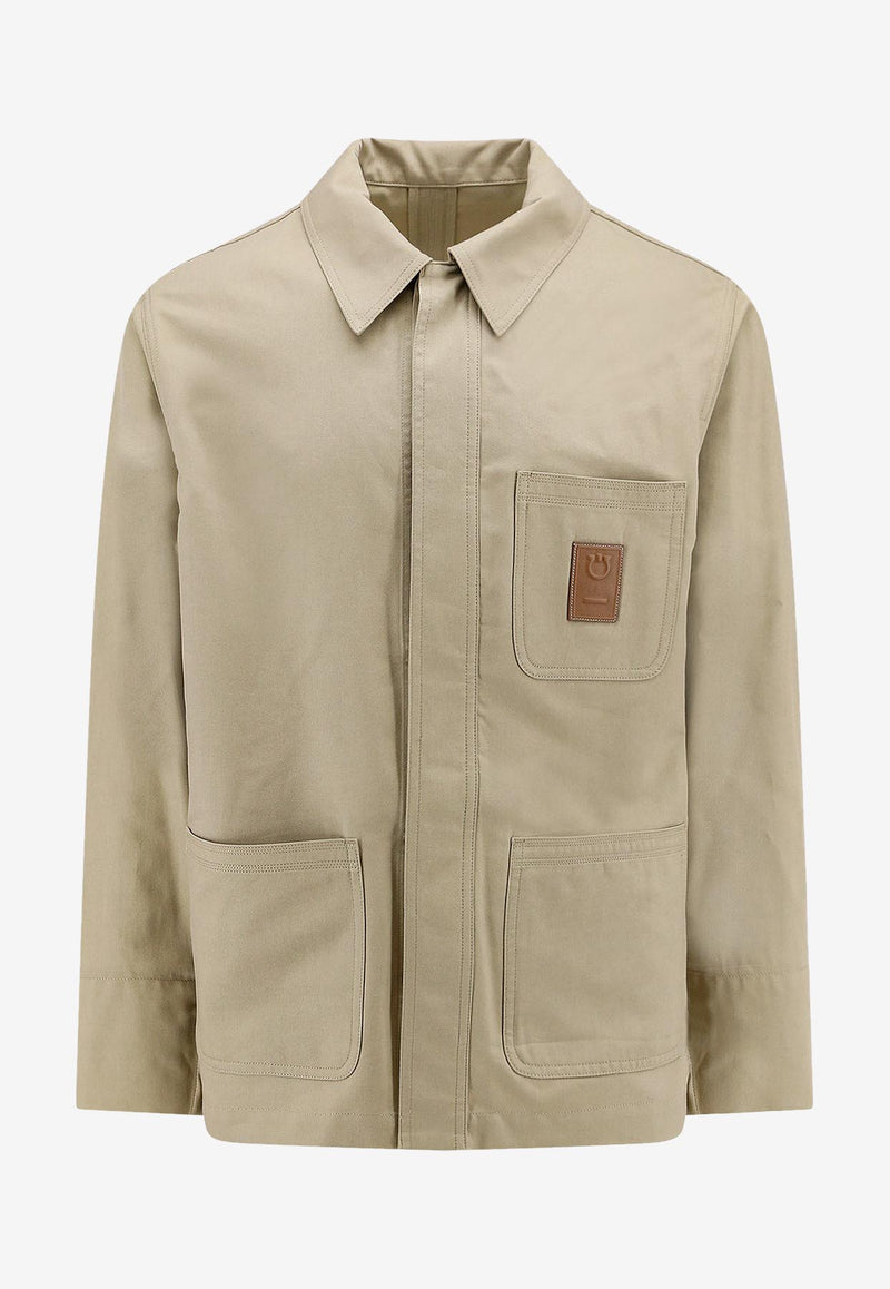 Ferragamo Logo Patch Button-Up Jacket Beige 143832771558_SAND_Beige_29842638