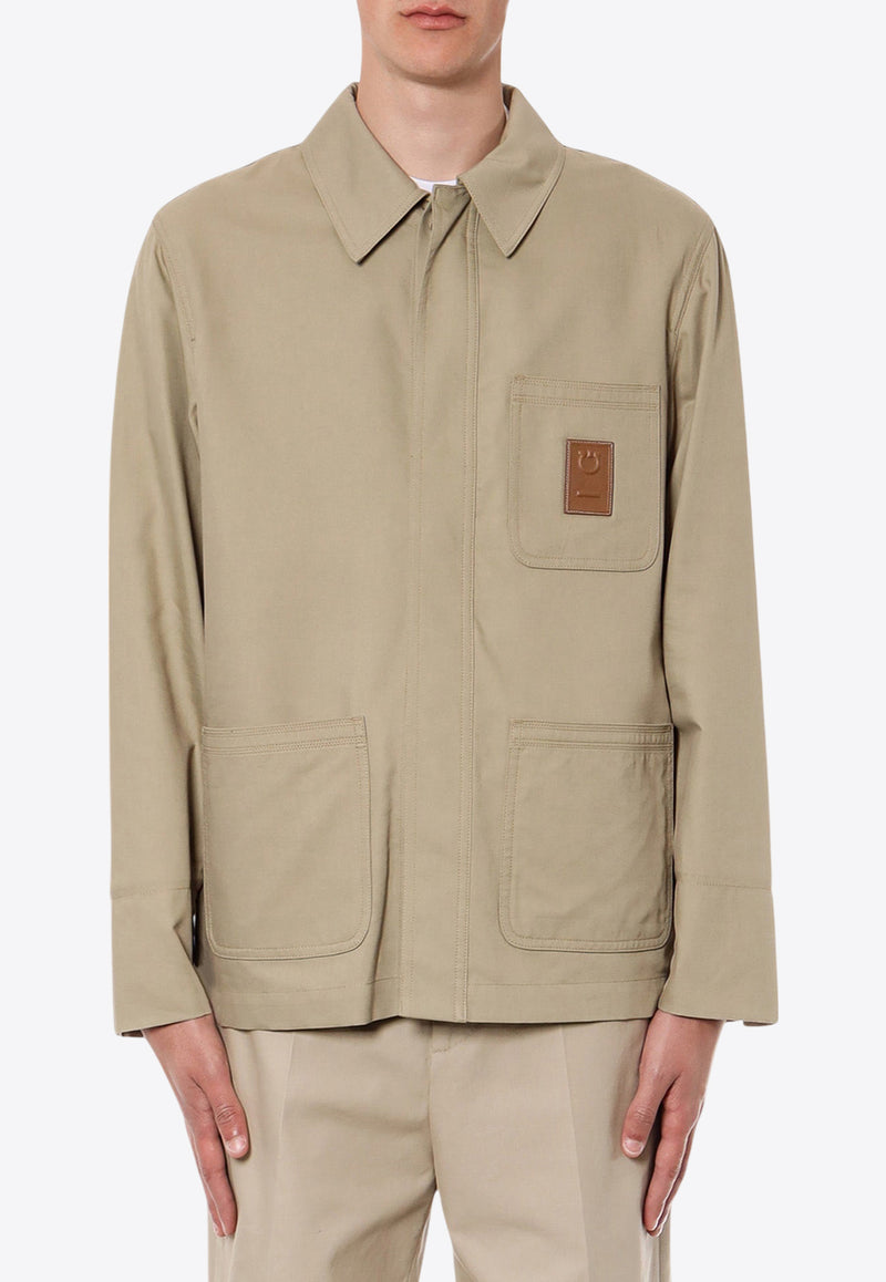 Ferragamo Logo Patch Button-Up Jacket Beige 143832771558_SAND_Beige_29842638